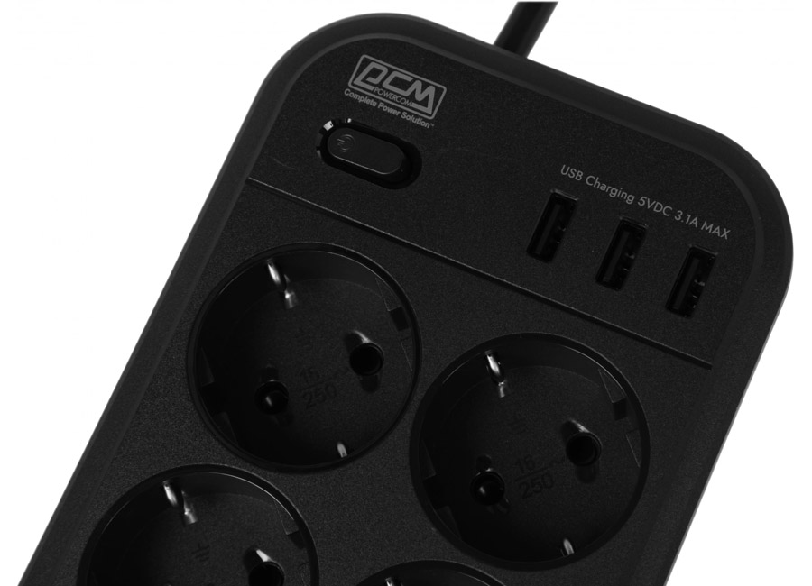 ������� ������  POWERCOM SP-08 USB03AB, 1.8 �, 8 �������, 16 A, 4 ���, 3x1.0, ������, (1928702)