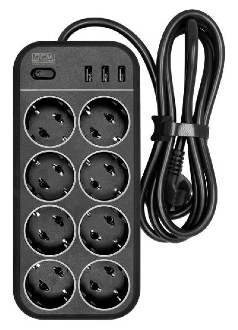 ������� ������  POWERCOM SP-08 USB03AB, 1.8 �, 8 �������, 16 A, 4 ���, 3x1.0, ������, (1928702)