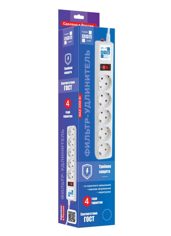 ������� ������  Power Cube SPG-B-10-WHITE, 3 �, 5 ������� � �����������, 10A, 2.2���, 3x0.75, �����