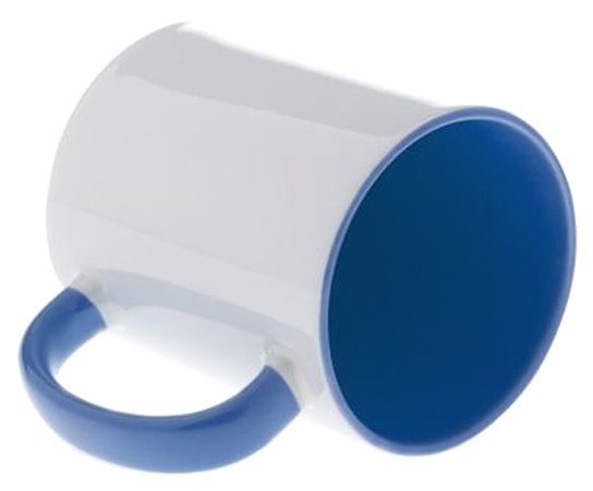 Кружка для сублимации, белая прямая с синей заливкой и ручкой