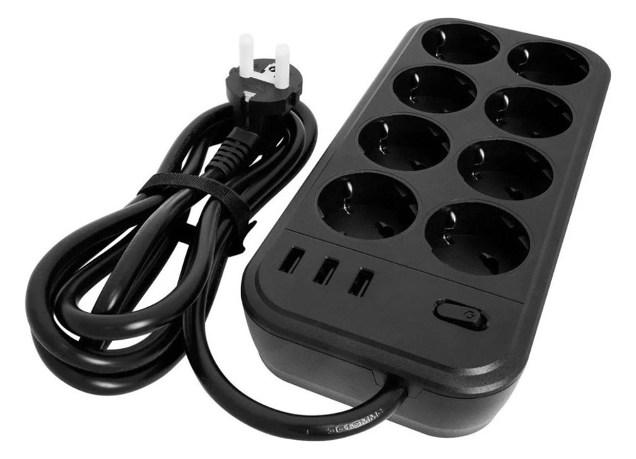 ������� ������  POWERCOM SP-08 USB03AB, 3 �, 8 �������, 16 A, 4 ���, 3x1.5, ������ (1928707)