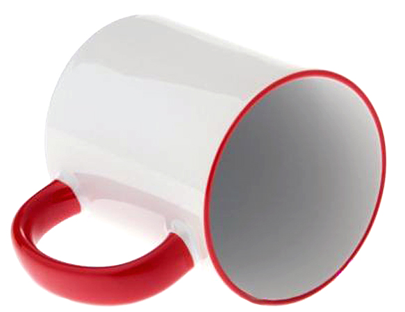 Кружка для сублимации, белая прямая с красной ручкой и ободком
