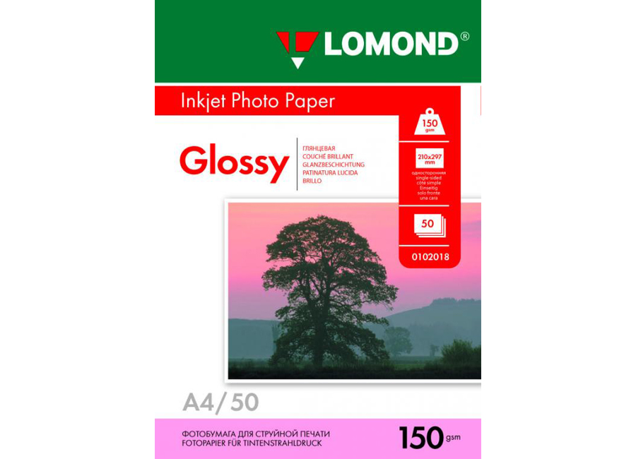 Фотобумага Lomond для струйной печати, A4, 150 г/м2, 50 листов, односторонняя, глянцевая (0102018)