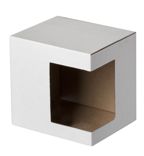 Коробки для кружек Белые с прямоугольным угловым окном, не собранные, 100 шт.