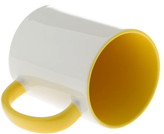 Кружка для сублимации, белая прямая с желтой заливкой и ручкой