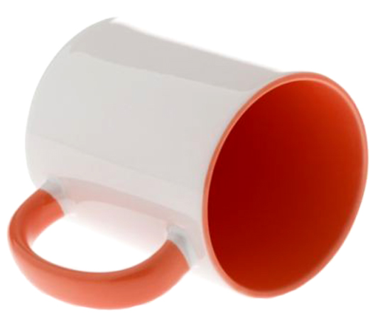 Кружка для сублимации, белая прямая с оранжевой заливкой и ручкой