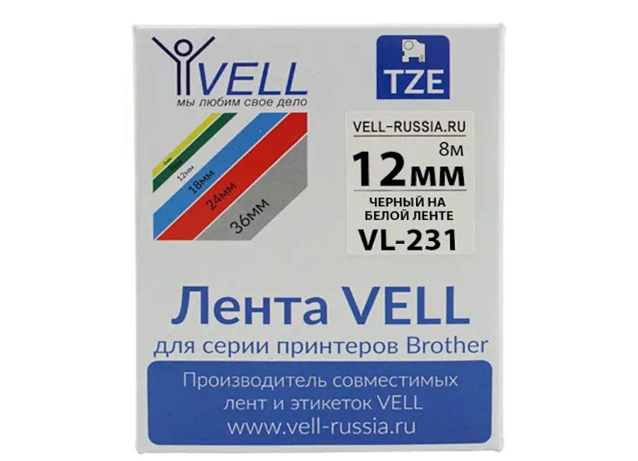  Vell VL-231 (TZe-231 Brother, 12 ,   )  PT 1010, 1280, D200, H105, E100,  D600, E300, 2700, P700, E550, 9700