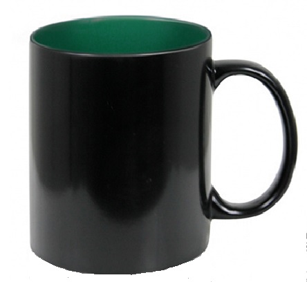 Кружка для сублимации, хамелеон черная с зеленой заливкой