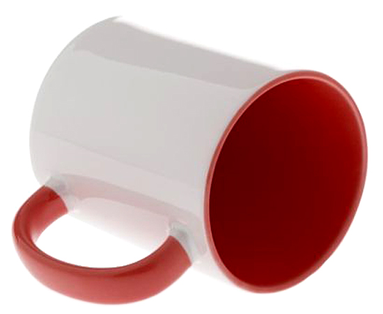 Кружка для сублимации, белая прямая с красной заливкой и ручкой