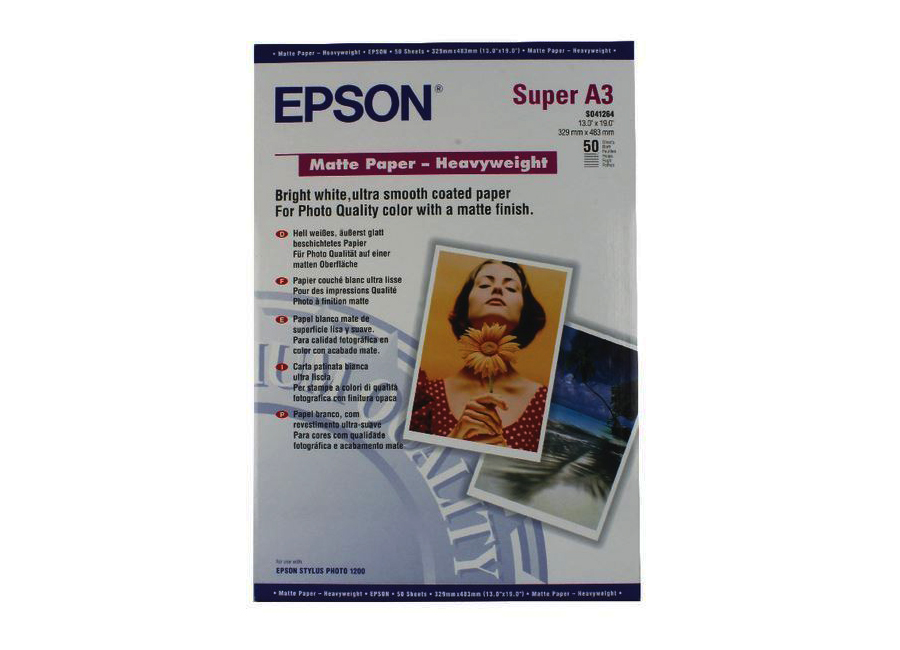  Epson Matte Paper-Heavyweight, A3+, 167 /2, 50  (C13S041264)